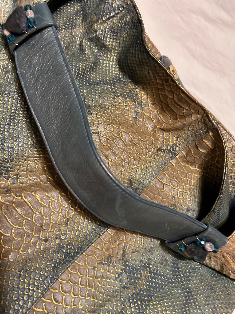 Snake-Embossed Hobo Bag in Olive and Gold - Picture 11 of 11
